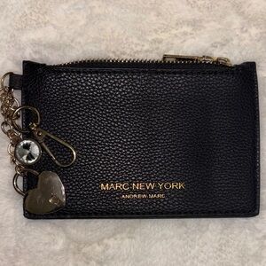 Marc New York Black Pebbled Leather Zip Card Case with Gold Charm